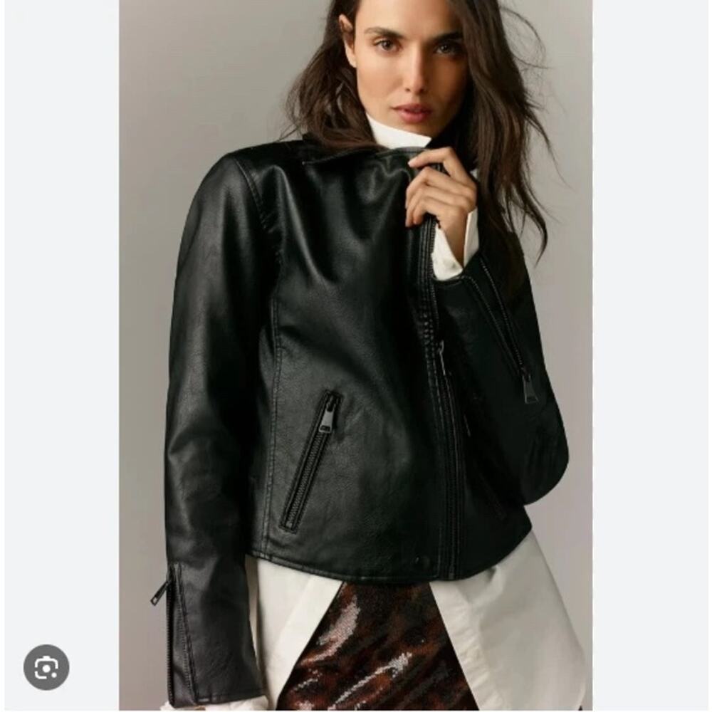 ANTHROPOLOGIE The Saige Faux Leather Motorcycle Jacket MEDIUM - Picture 2 of 13